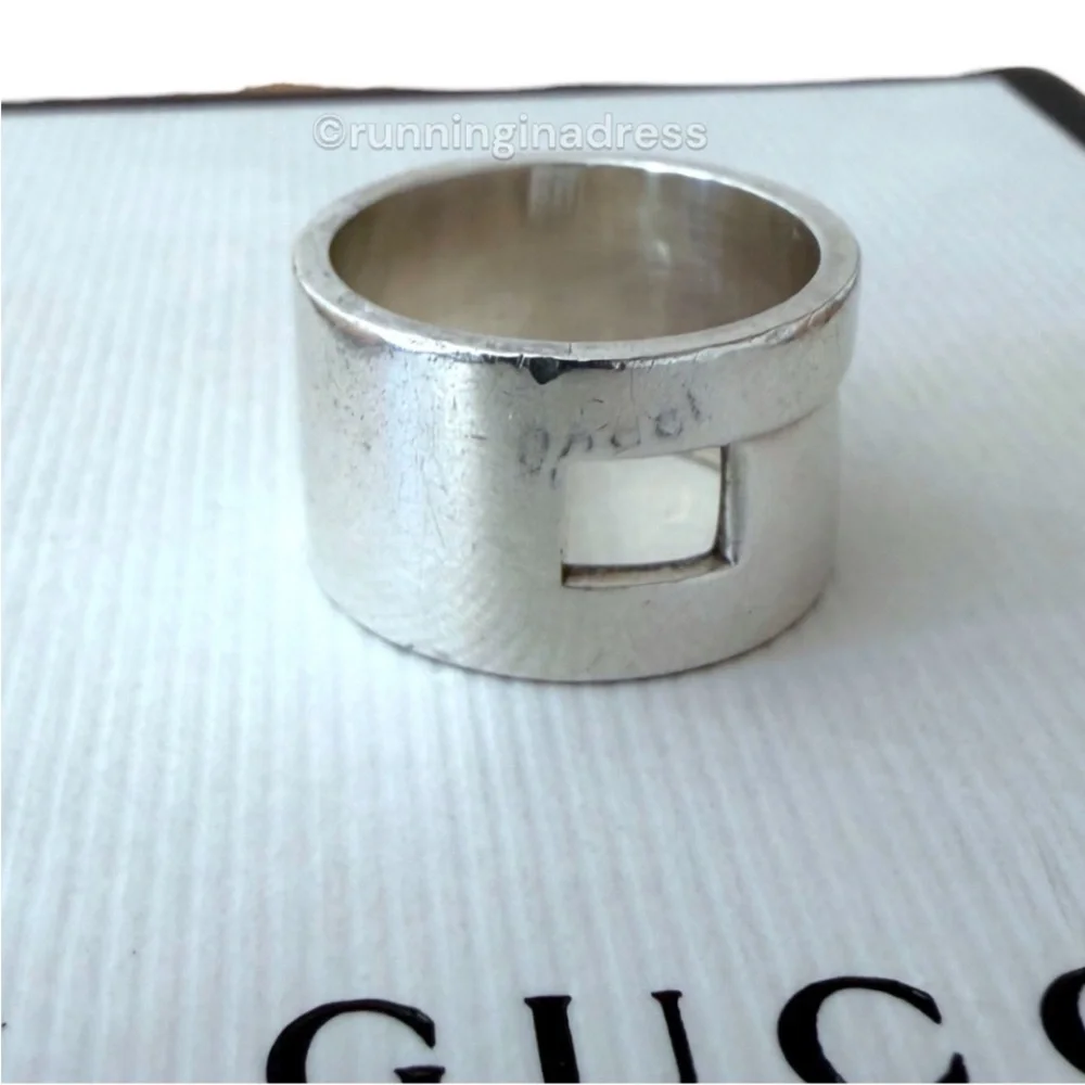 Vintage Gucci Tom Ford Era Geometric G Wide 925 Sterling Silver Ring 8.5 Y2K